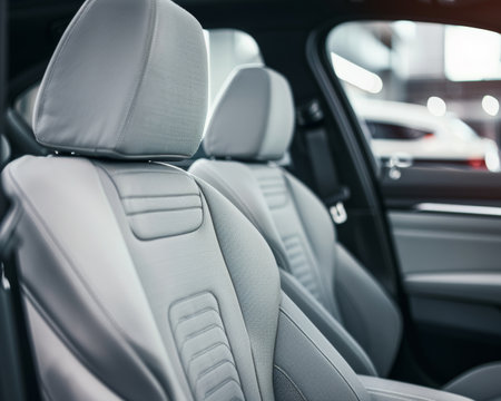 Professional extraction method for regular light gray textile car seat chemical cleaningの写真素材