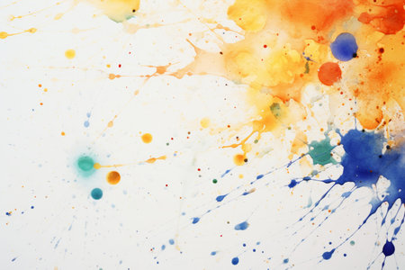 Colorful paint splatters on white wall - artistic abstract background for creative designs