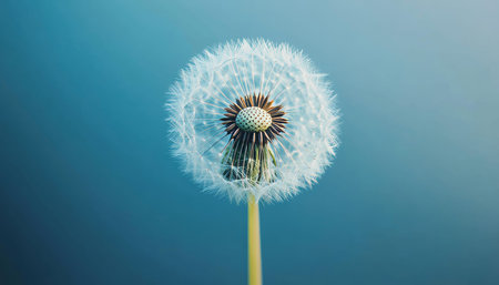 Close up of a dandelion against a blue nature background capturing the beauty of nature