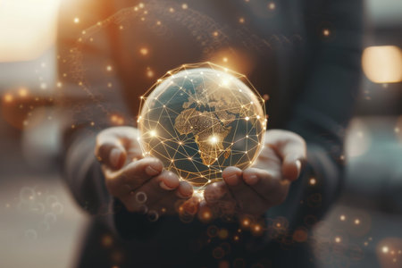 Businessman with global business globe for digital marketing strategy and creative solutions