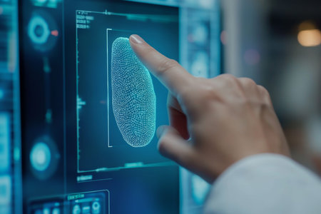 Futuristic medical concept doctor scanning fingerprint to access patient medical database