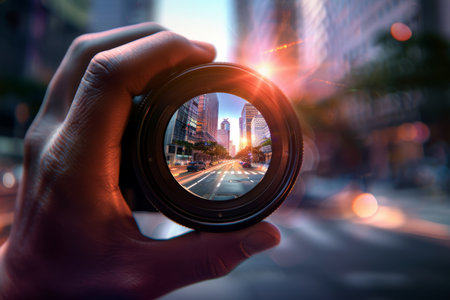 Capturing urban narratives visual communication through lens reflections on city streetsの写真素材