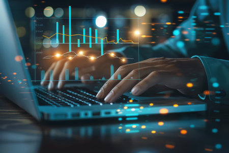 Businessman analyzing sales data for online marketing strategy on modern interface