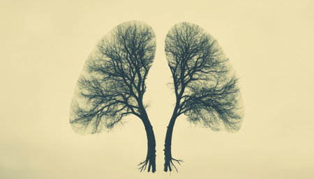 Conceptual illustration of lungs as tree branches, representing nature s link to human breathingの写真素材