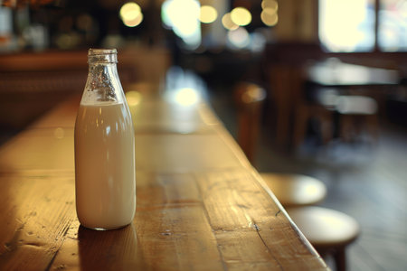 Glass bottle containing fresh milk, ideal for maximum freshness and longer preservationの写真素材