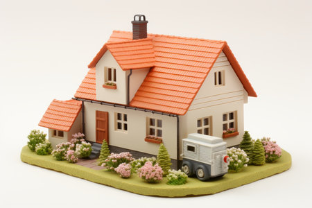 Detailed 3d small house model on architecture floor plan with interior design for saleの写真素材