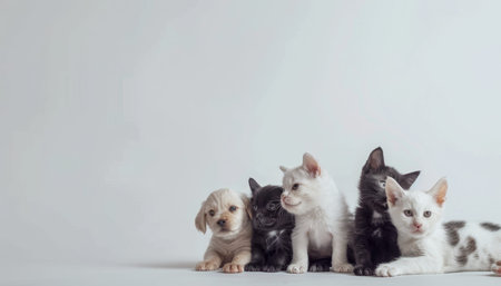 Assorted cats and dogs in studio high quality image with white background for versatile design