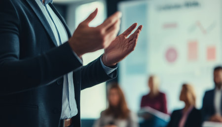 Confident businessman leading a presentation on strategy to engage employees in team workshopのeditorial素材