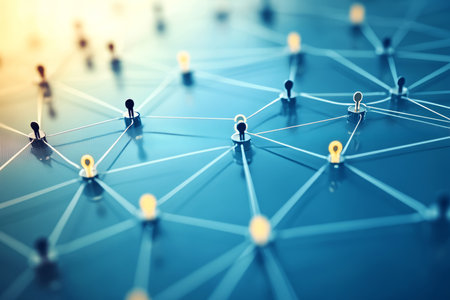 Network diagram of key business elements analysis, customer service, teamwork, technologyの写真素材