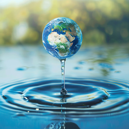 Water droplet earth conservation concept for water care campaigns with copy space