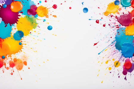 Vibrant colorful paint splatters on white wall surface for artistic and creative design inspiration