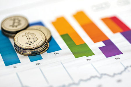 Vibrant financial growth chart featuring coins and dollar symbols on a crisp white backgroundのeditorial素材