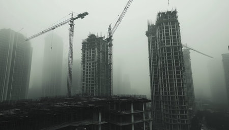Urban development tower cranes and construction sites shaping city skylines and infrastructure
