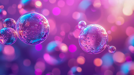 Shimmering, multicolored bubbles drift against a lively blurred backdrop, evoking a joyful, dreamy...