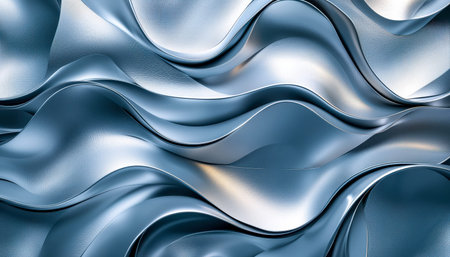 Luminous silver streams undulate with sleek, flowing contours, creating a modern, dynamic background...