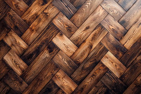 Elegant hardwood floor showcasing a detailed zigzag design, creating a sophisticated and timeless ambiance suitable for upscale interiors.の写真素材