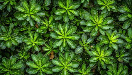 A detailed view of deep green, shiny leaves-rich foliage exuding vitality, ideal for nature themes, environmental projects, or botanical illustrationsの写真素材