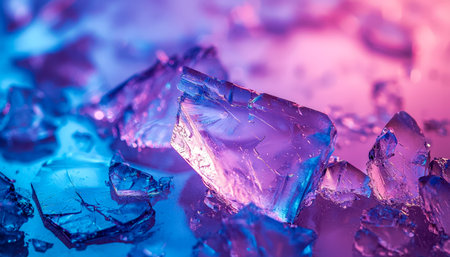 Intricate frozen formations in vivid violet and azure tones, creating a mesmerizing, jewel-like display of natural artistry and icy elegance.の写真素材