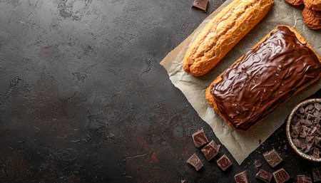 A tempting variety of sweet treats, including crunchy cookies and smooth chocolate bars, artfully...