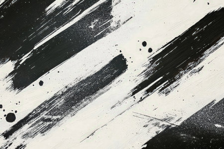 Dynamic monochrome chaos featuring bold splashes and sweeping brush strokes on a textured backdrop,...
