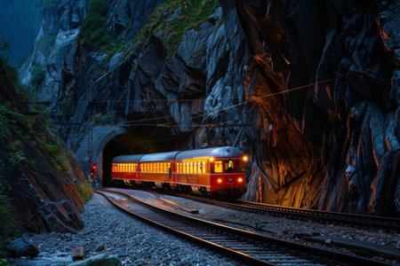 Stgotthard tunnel train journey through Swiss alps from devil's bridge to sunlightの写真素材