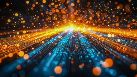 An energetic swirl of luminous streaks and soft bokeh circles with shimmering particles creating a...