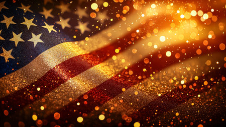 A vividly colored flag adorned with shimmering glitter, radiating warmth and patriotic pride perfect for celebrations and national events.の写真素材