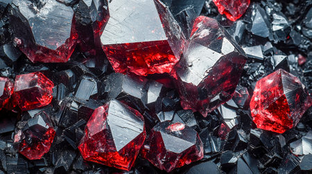 Sparkling crimson and ebony stones with a mirrored finish create a fiery, luxurious aura ideal for...