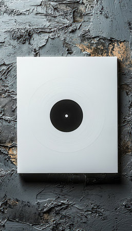 A sleek, minimalist white turntable rests against a rugged gray wall, creating a stylish contrast perfect for musical or interior design themes.の写真素材