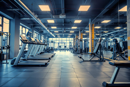Modern commercial gym interior with high quality training equipment in fitness center