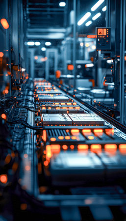 Sleek high-tech server room features glowing hardware arrays and advanced electronics, reflecting innovation and secure digital infrastructure.の写真素材