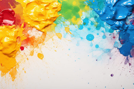 Colorful and vibrant paint splatters creating a stunning pattern on a clean white wall surface