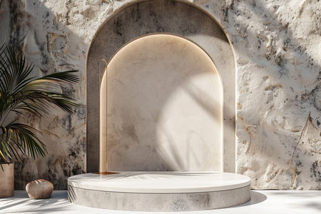Minimalist luxury beauty podium on stone wall background for summer fashion displayの写真素材