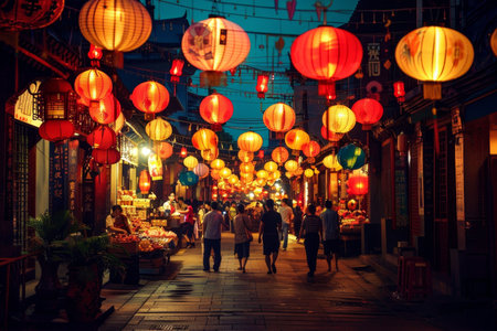 Mesmerizing mid autumn festival in china lantern lit streets and mooncake celebrationsの写真素材