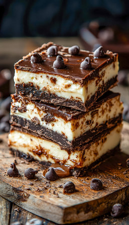 Indulgent ice cream bars with swirls of chocolate and vanilla, dotted with chips, artfully arranged...