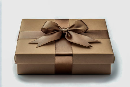 A sophisticated gift package featuring rich brown texture and a glossy satin bow, perfect for...
