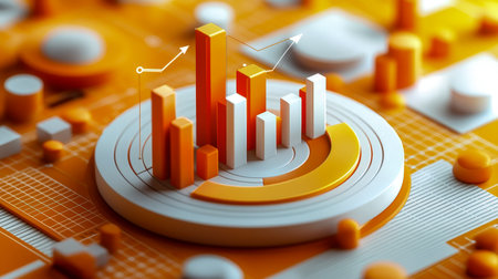 Dynamic 3d data visualization with rising metrics set against a sleek, tech-inspired backdrop evoking innovation and digital progress.の写真素材