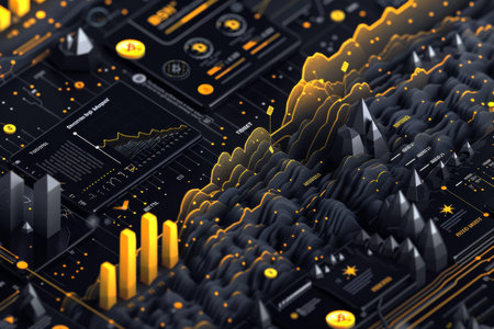 Detailed bitcoin growth chart across various international currency markets illustration