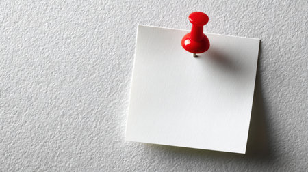 A plain white sheet held in place by a vivid red pin on a rough, textured wall, ideal for presentations, notices, or creative brainstorming.の写真素材