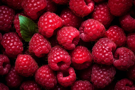 Fresh sweet red raspberries arranged together signifying a healthy diet and nutrition concept