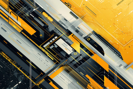 Futuristic vector design with yellow, black, and gray cyber lines for technological illustration