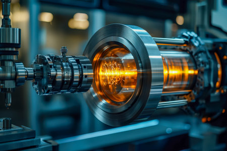 Precision laser beams fuse metal parts in a sleek, high-tech environment, highlighting cutting-edge...