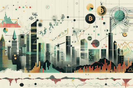 Bitcoin growth chart illustration in various currency markets depicting performanceの写真素材