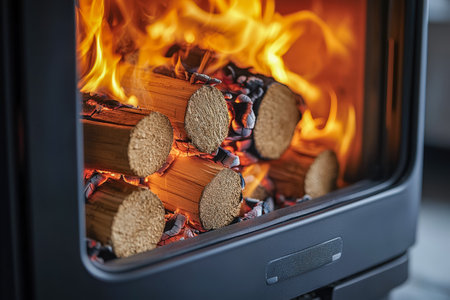 Cozy ambiance with warm flickering flames and glowing embers in an electric fireplace, creating a inviting atmosphere for relaxation and comfort.の写真素材