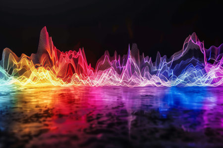 Vibrant sound spectrum visualization on dark backdrop for striking audio representation