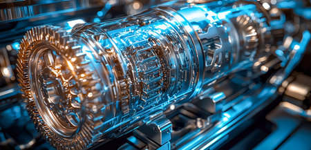 A sophisticated assembly of interlocking steel gears and polished metal parts, conveying precision...