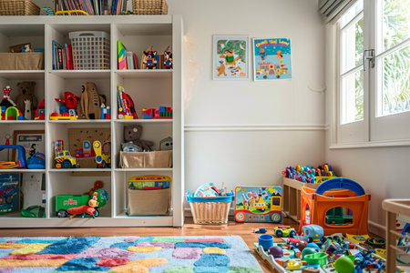 Tidy child s playroom toys, books, and play area for organized and enjoyable playtimeの写真素材