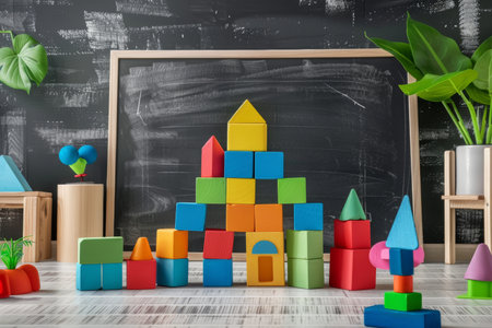 Colorful educational blocks in children s playroom interior as a fun and vibrant mockup settingの写真素材
