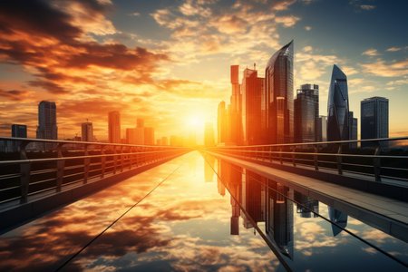 Metropolis skyline panoramic office urban landscape reflective skyscrapers city viewの写真素材