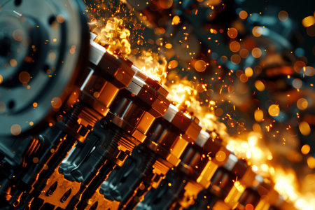 High fidelity v8 engine cg model with dynamic moving parts, sparks, and explosive effects